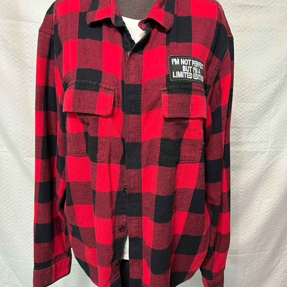 Upcycled Red and Black Plaid Men's Shirt - Picture 2 of 4